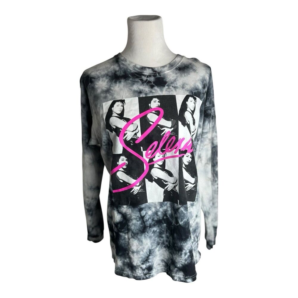 Selena Official Merch Tye Dye Tshirt Black Gray Pink Spellout Selena Large